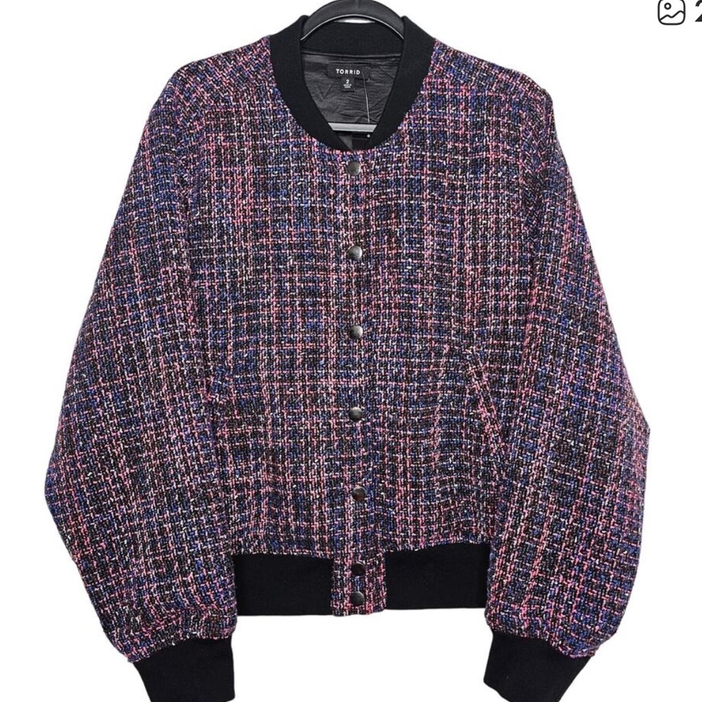 NWT Torrid Women's Multicolor Tweed Bomber Jacket size 3X 🌺🌸🌹 P - Picture 7 of 7